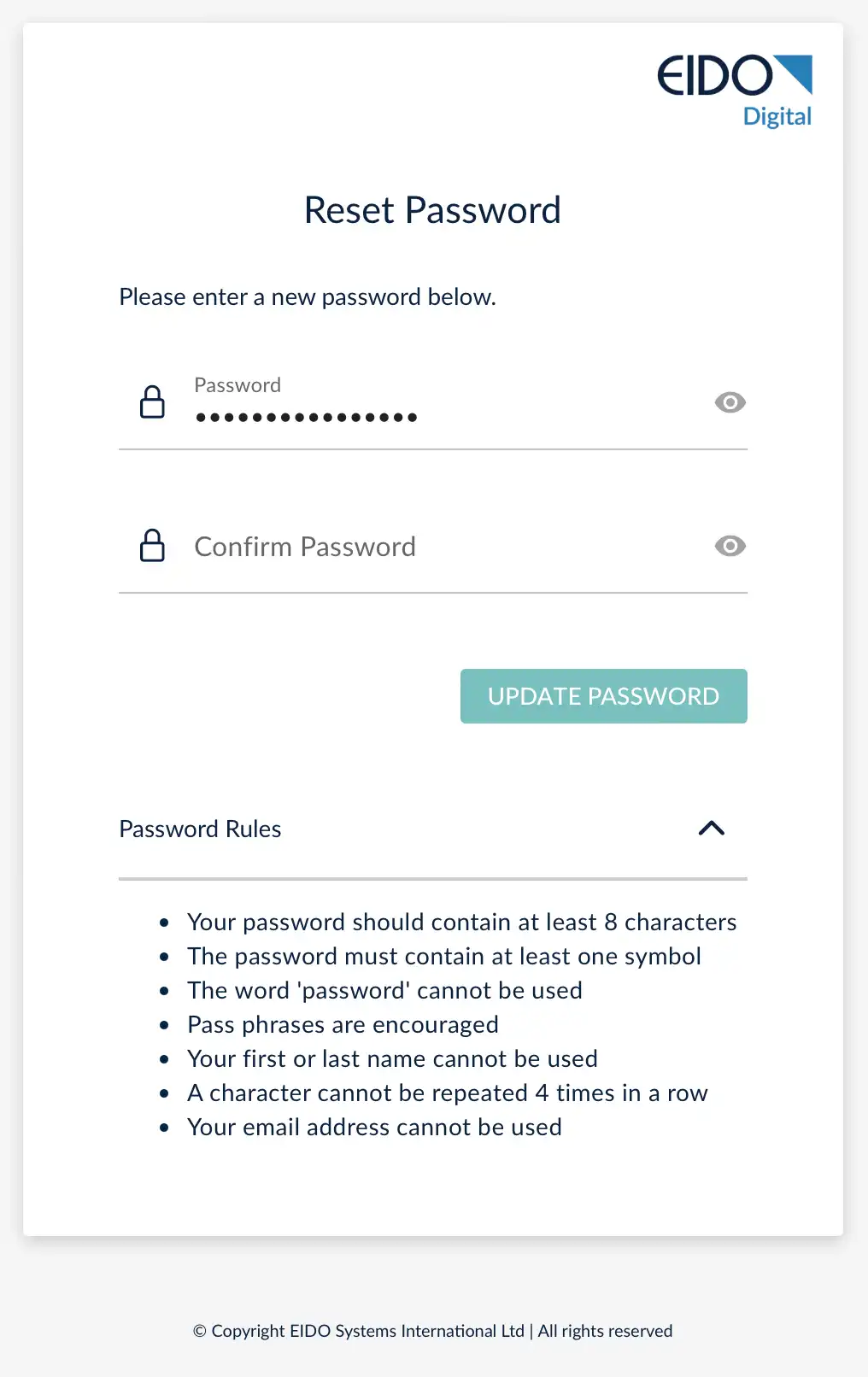 reset password