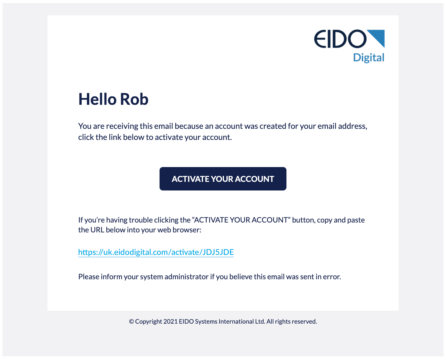 Account activation email