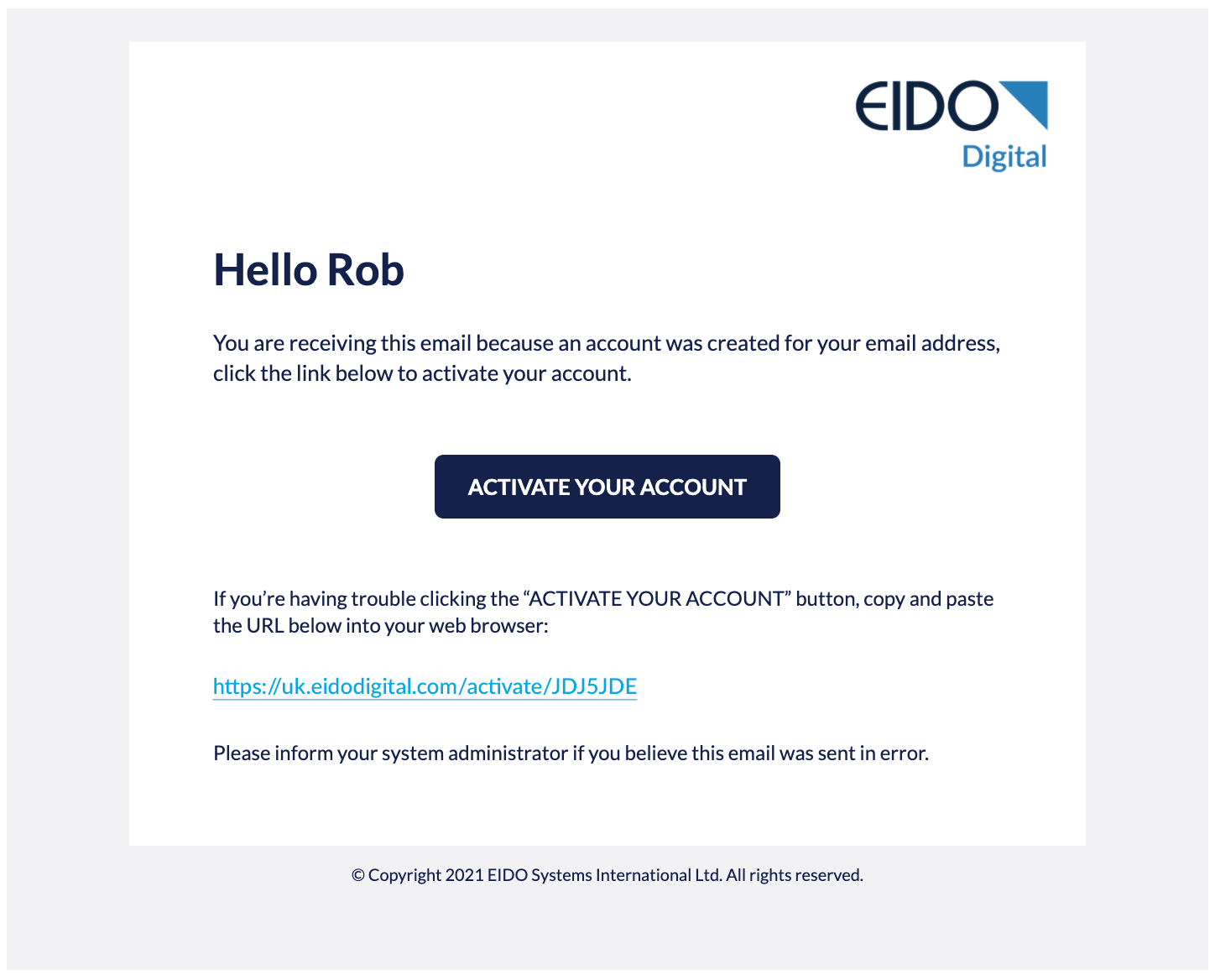 Activate your account : EIDO Healthcare 