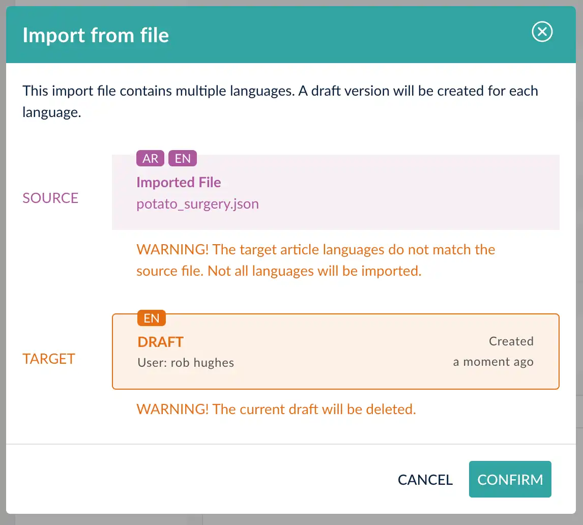 import article confirmation