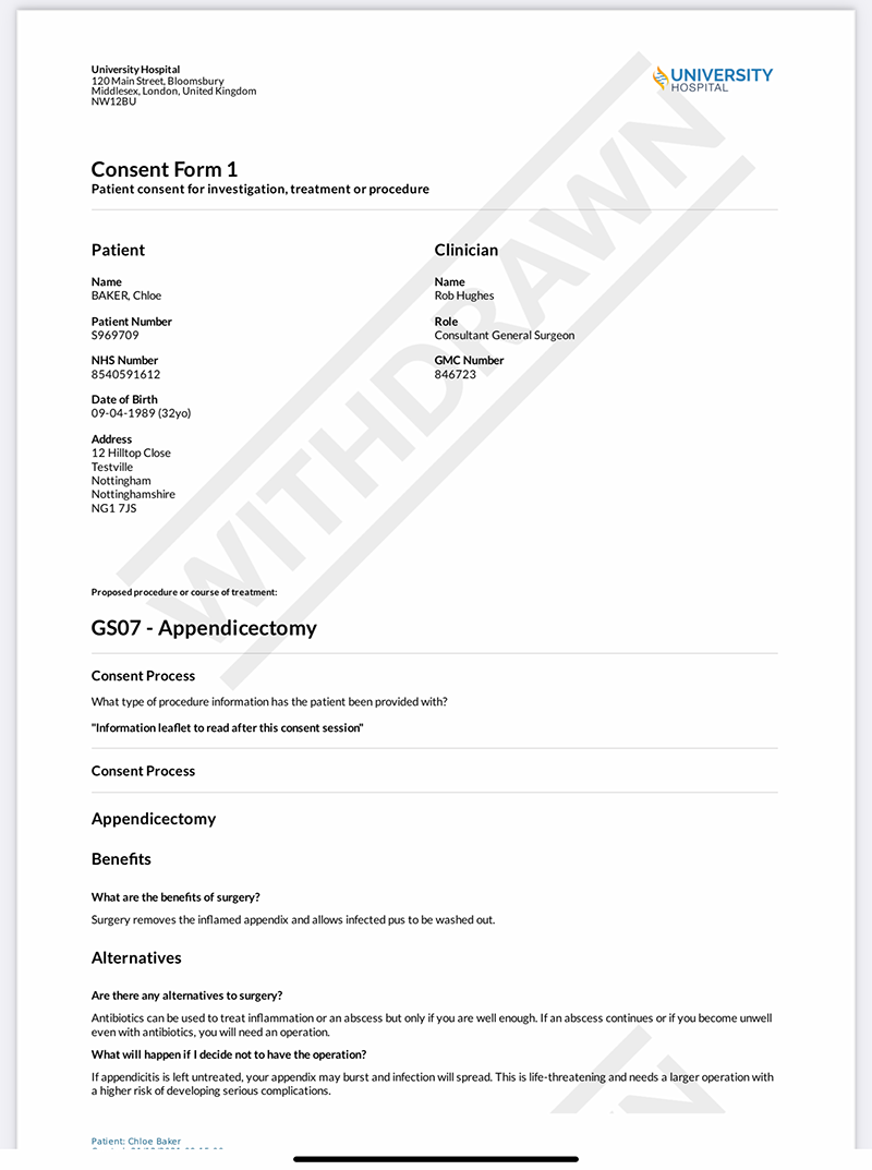 Watermarked consent form